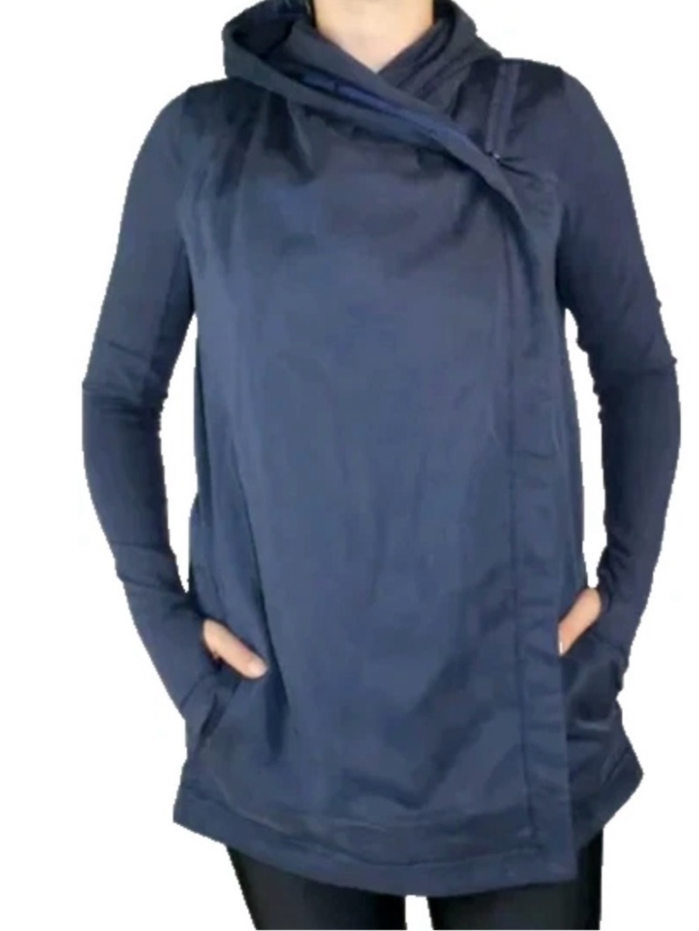 Lululemon Blissed Out Wrap Inkwell Blue Cowl Neck Hoodie Jacket Size 4